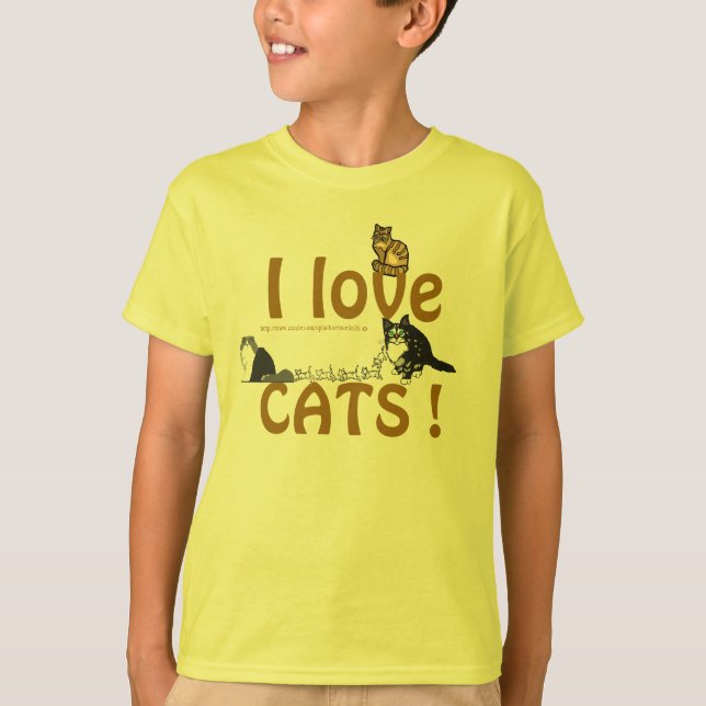 Camiseta Tabby e amigos. Adoro gatos e crianças! (Frente)