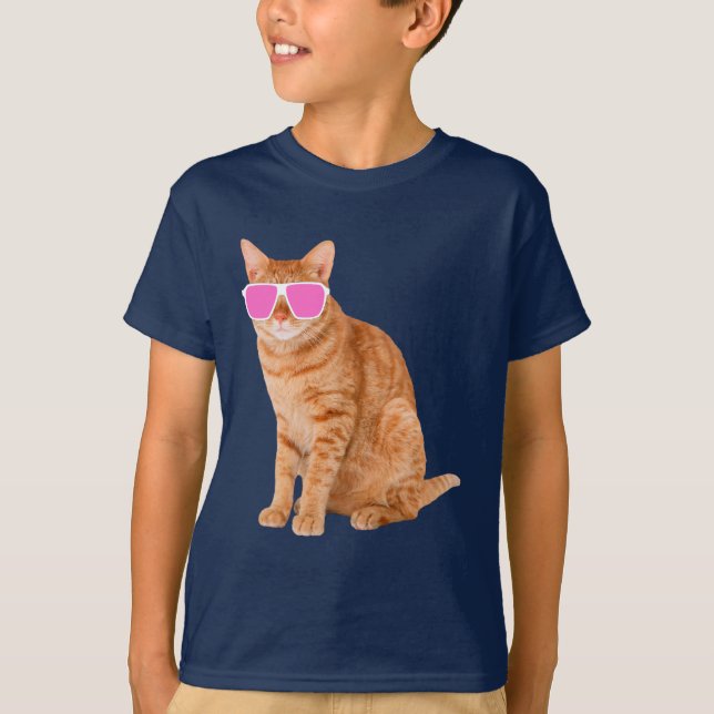 Camiseta Tabby Laranja Engraçado Gato Com Óculos De Sol (Frente)