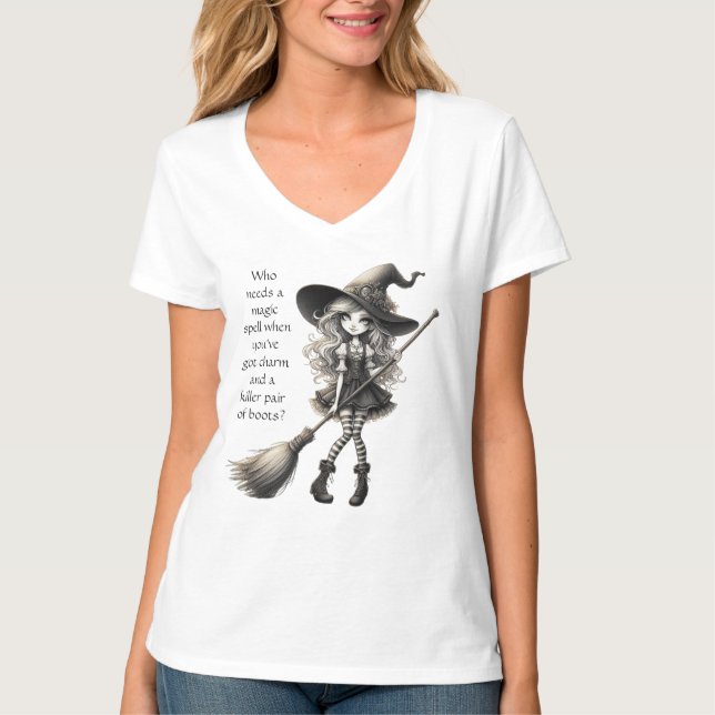 Camiseta Tabitha e suas botas - Camisa-bruxa (Frente)