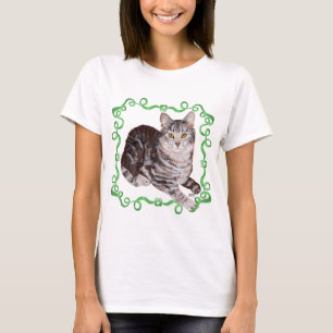 Camiseta Tablet Cat Green Ribbon American Shorthair