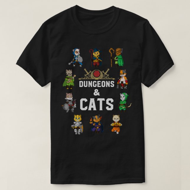 Camiseta Tabletop Gamer Cats RPG D20 Dice RPG Fantasy Rolep (Frente do Design)