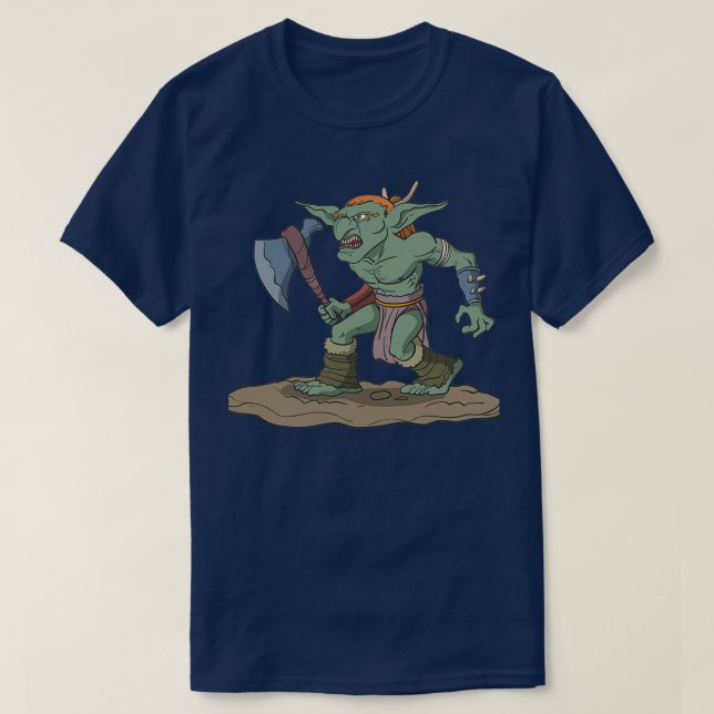 Camiseta Tabletop roleplay figura goblin com machado (Frente do Design)