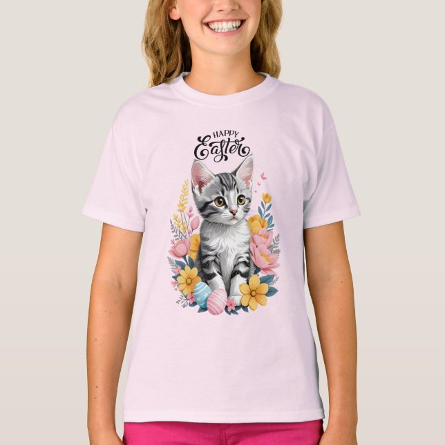Camiseta Tabuleiro de Cinzas felzs pascoa com flores (Frente)