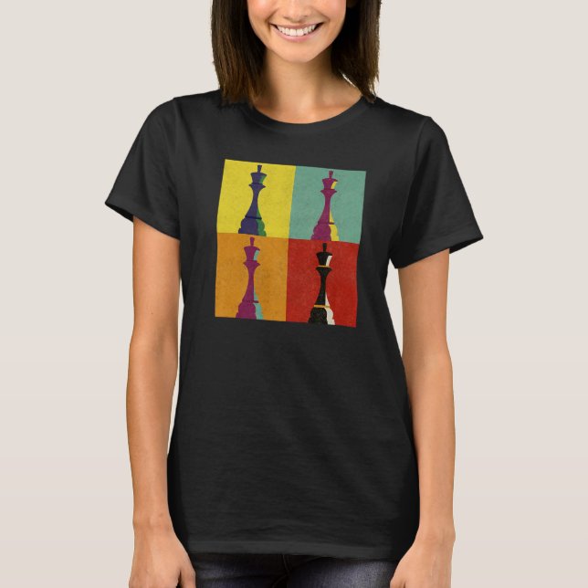 Camiseta Tabuleiro de Xadrez Peça Rei Xeque-Mate Estilo Pop (Frente)