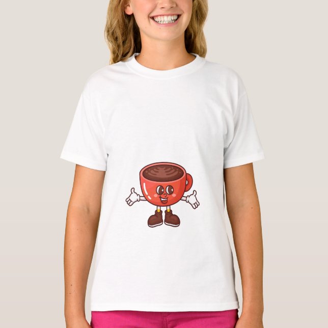 Camiseta Taça de Café de Cartoon Jogada e Engraçada (Frente)