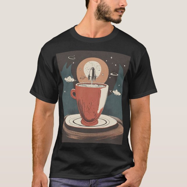 Camiseta Taça De Chá Com Espaço De Foguete (Frente)