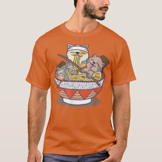 Camiseta Taça De Gatos Ramen Comendo Noodles Engraçado Nove