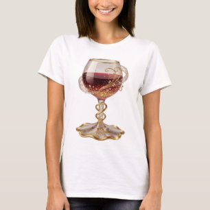 Camiseta Taça de vinho tinto ouro legal Arte de texto 3D