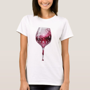 Camiseta Taça de vinho tinto prateada fresca com design de