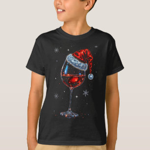 Camiseta Taca de Vinho Tinto Santa Chapéu Natal 2025 Mulher