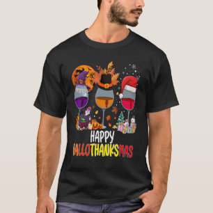 Camiseta Taça de Vinhos Dia de Ação de Graças Feliz Halloth