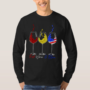 Camiseta Taças de Vinho 4 de Julho Patriótico Vinho Tinto A