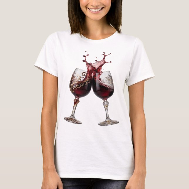 Camiseta Taças de vinho douradas com design de texto Snappy (Frente)