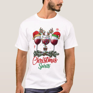 Camiseta Taças de Vinho Espíritos de Natal Rena Galhadas Pi