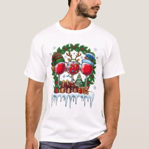 Camiseta Taças de Vinho Tinto de Natal Coroa de Azevinho Ne