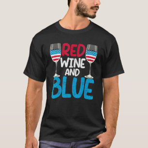 Camiseta Taças De Vinho Tinto E Vinho Azul Bandeira Dos EUA