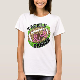 Camiseta Tackear Cancer Leopard Imprime Fita Rosa De Futebo