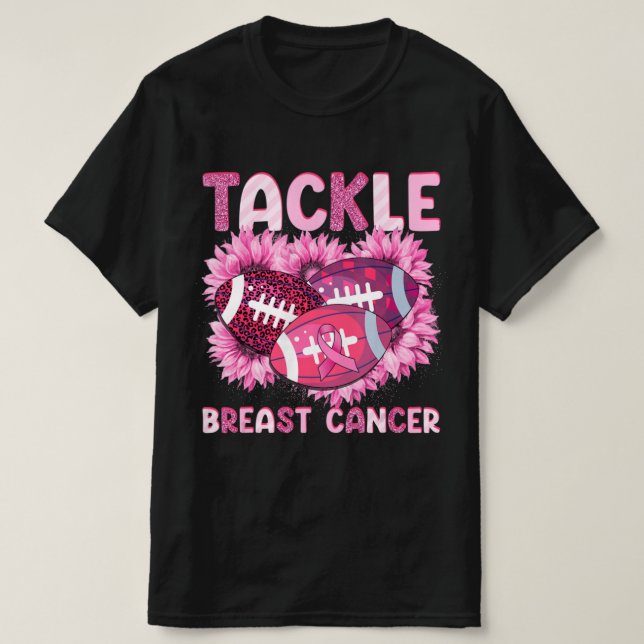 Camiseta Tackear o Cancer A da fita rosa do Cancer de futeb (Frente do Design)