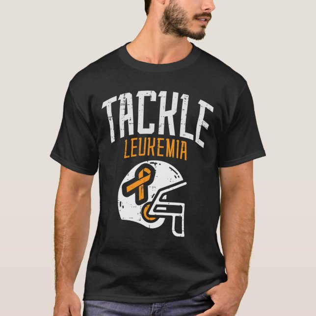Camiseta Tackle Leucemia Helmet Orange Ribbon Cancer sanguí (Frente)