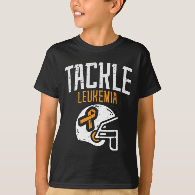 Camiseta Tackle Leucemia Helmet Orange Ribbon Cancer sanguí (Frente)