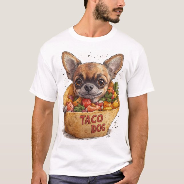 Camiseta Taco Dog - Design de desenho animado de Chihuahua  (Frente)