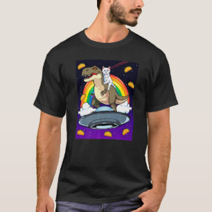 Camiseta Taco Kitty Arco-íris Olho Laser Rex Cavalgando Gat