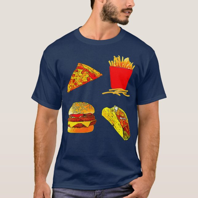 Camiseta Taco Pizza Cheeseburger Fries Junk Fast Comida (Frente)