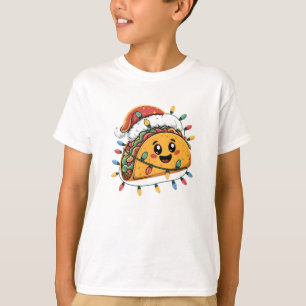 Camiseta Taco Santa Chapéu Luzes de Natal Tacos Xmas Crianç