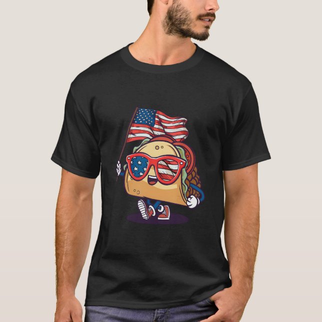 Camiseta Taco Sunglasses American Flag Usa 4Th Of July (Frente)
