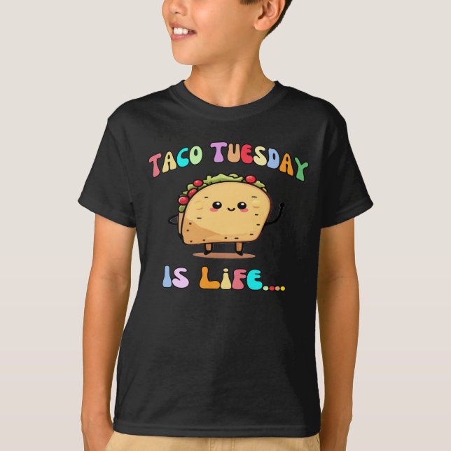 Camiseta Taco Terça-feira é vida Engraçado Kawaii Taco Kid (Frente)