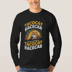 Camiseta Tacocat Carro de Corrida Escrito ao Contrário Gato