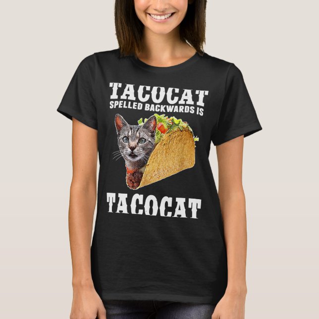 Camiseta Tacocat Ortografado para Trás é Tacocat Cat Tacos (Frente)
