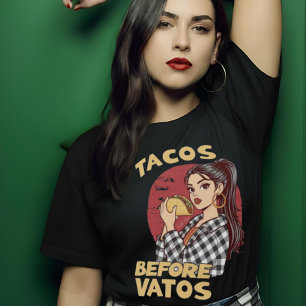 Camiseta Tacos Antes de Vatos Chicana Latina Divertida Comi