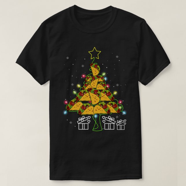 Camiseta Tacos Árvore de Natal Led Luzes de Led Bonitas Xma (Frente do Design)