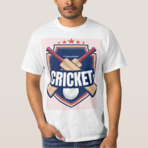 Camiseta Tacos de críquete com bola e texto escrito 