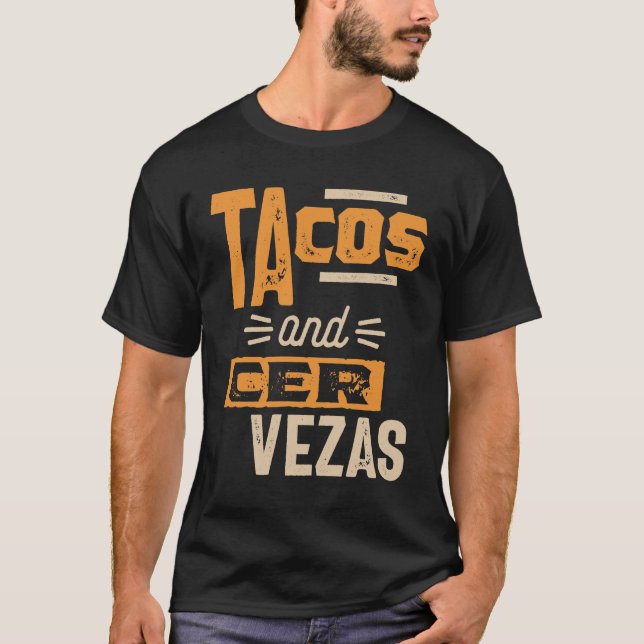 Camiseta Tacos E Cervezas Beer Sobrepõem Bebidas Comidas Me (Frente)