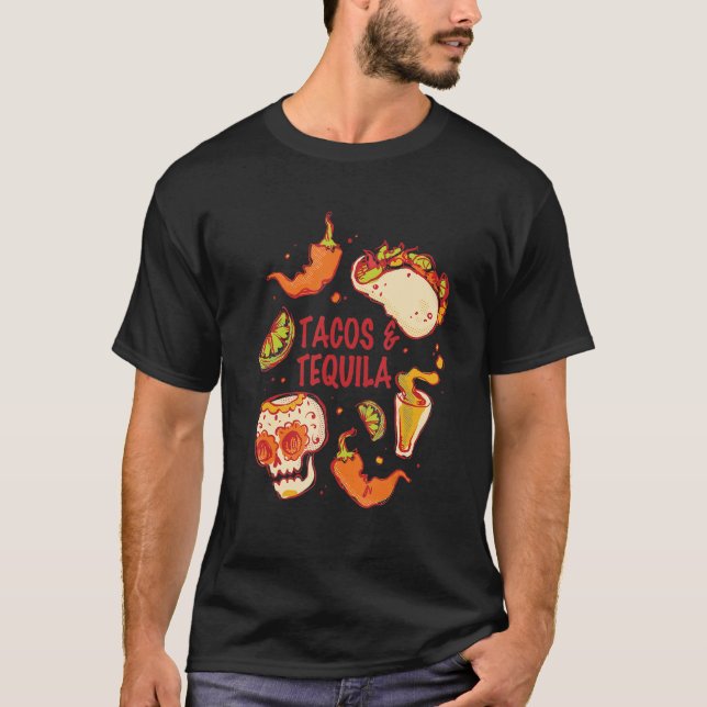 Camiseta Tacos e Tequila, a Comida mexicana e um Sug (Frente)