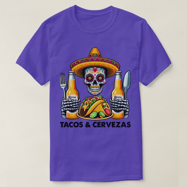 Camiseta Tacos Engraçado Crânio Mexicano (Frente do Design)
