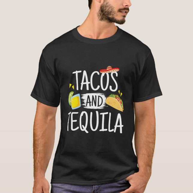 Camiseta Tacos Engraçados E Tequila Mexicana Sombrero (Frente)