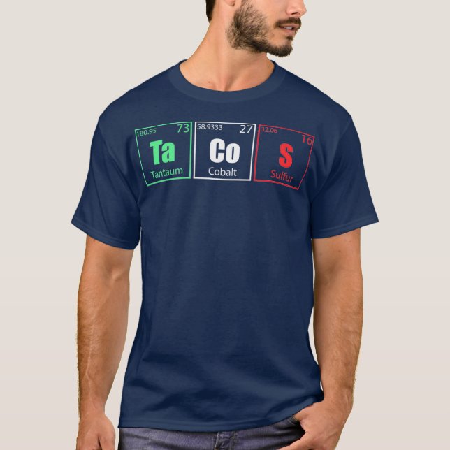 Camiseta Tacos Engraçados Química Elementos de Mesa Periódi (Frente)