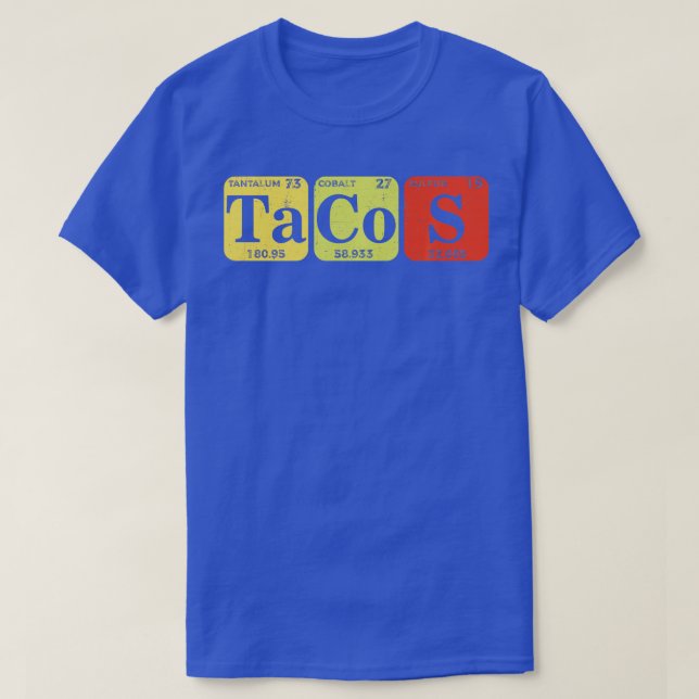 Camiseta Tacos Mesas Periódicas Nerd de Ciência de Comidas  (Frente do Design)