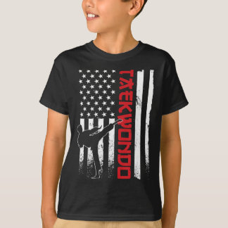 Camiseta Taekwondo Bandeira Americana Lutador de Taekwondo 