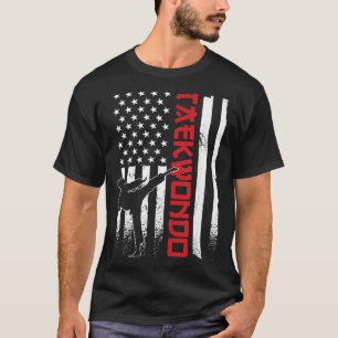 Camiseta Taekwondo Bandeira Americana Lutador de Taekwondo