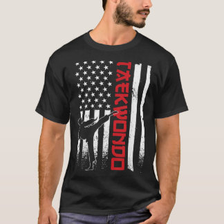 Camiseta Taekwondo Bandeira Americana Lutador de Taekwondo 