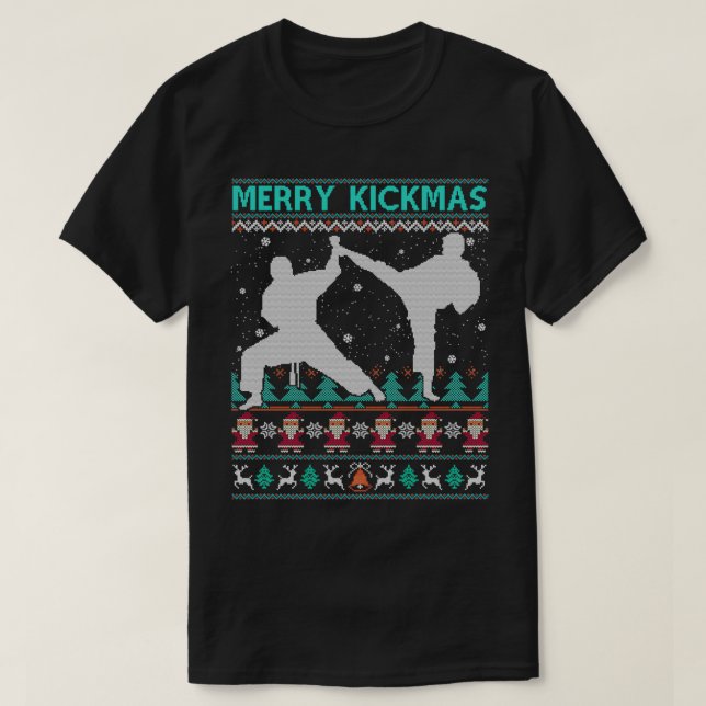 Camiseta Taekwondo Feliz Kickmas Natal Marcial Engraçado Ar (Frente do Design)