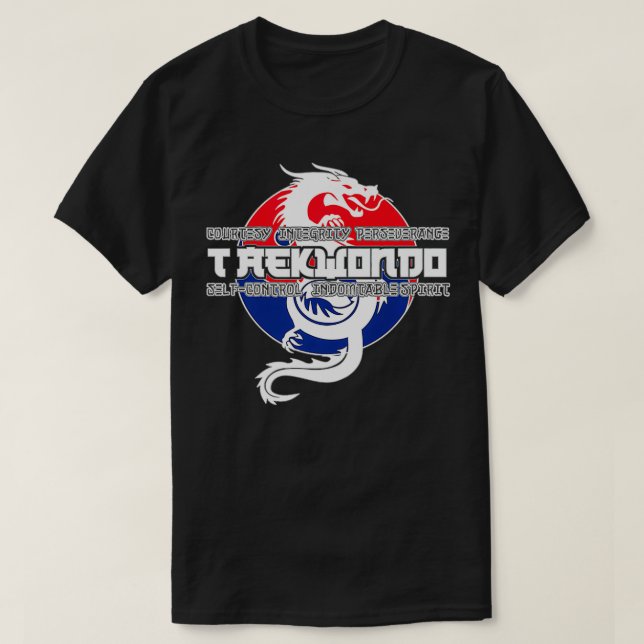 Camiseta Taekwondo Graphic TKD 5 Tenets Asian Dragon Premiu (Frente do Design)