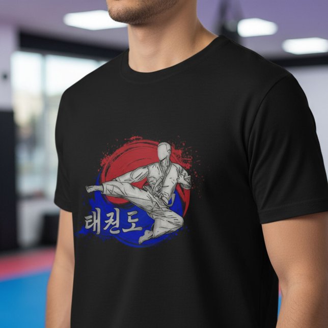 Camiseta Taekwondo Kick with Korean Flag Ink Art (Criador carregado)