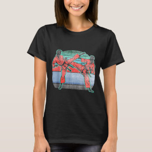 Camiseta Taekwondo Retro Pôr do Sol Kickeador Legal Distres