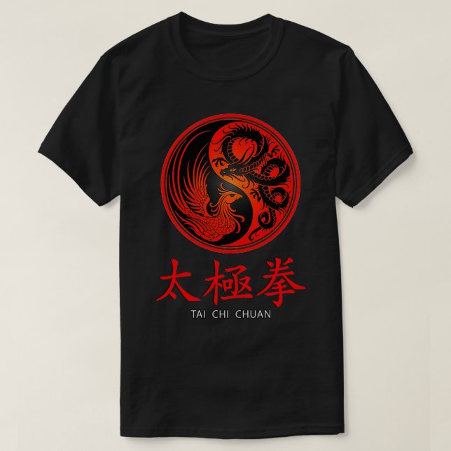 Camiseta Tai Chi Chuan Yin Yang Art Dragon e Crane (Frente do Design)
