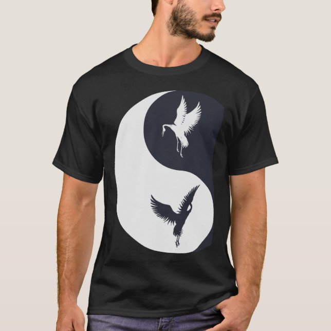 Camiseta Tai Chi White Crane Yin Yang Qi Gong Chinês Branco (Frente)